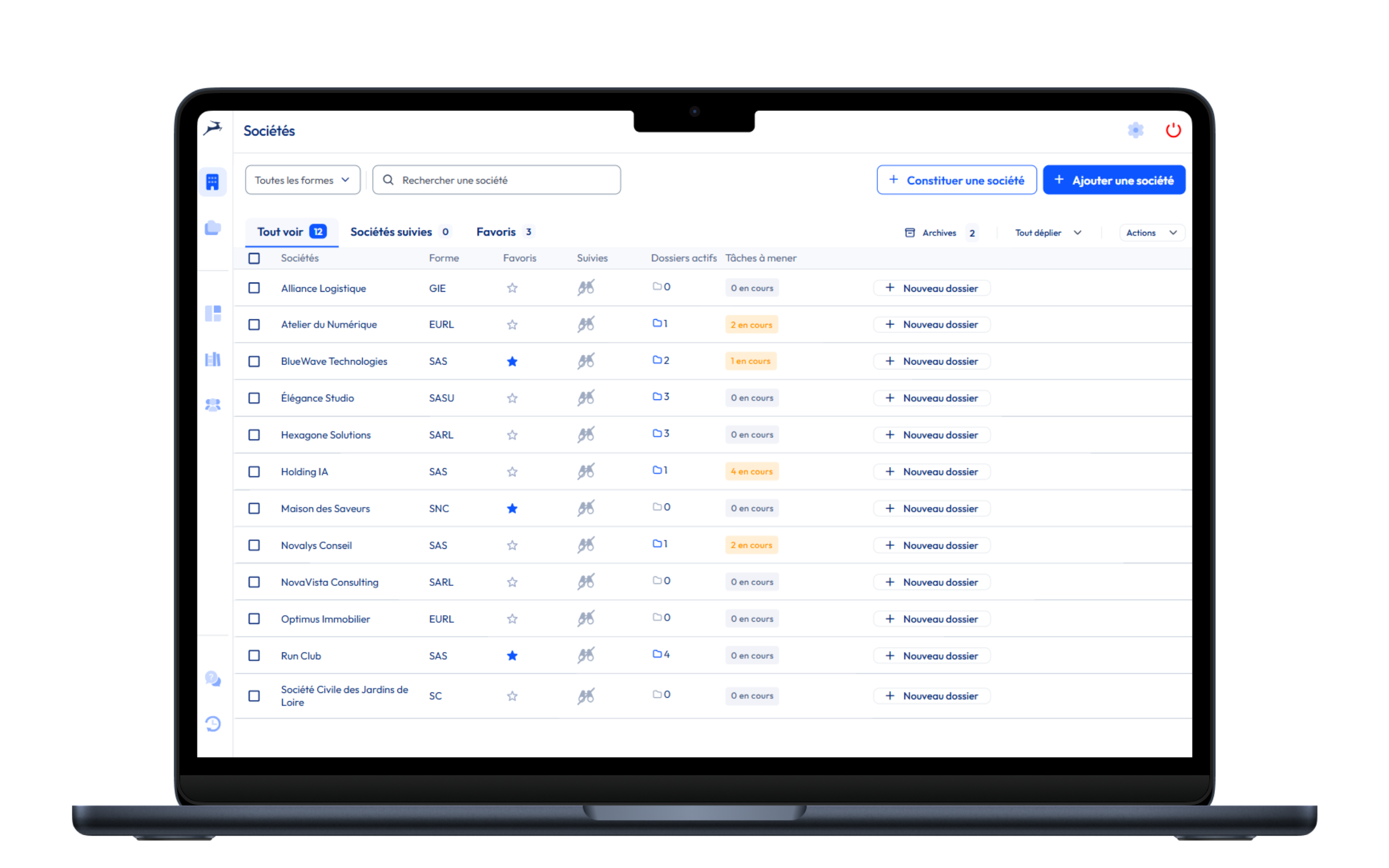 Tableau de bord ImpalAct - Gestion des sociétés