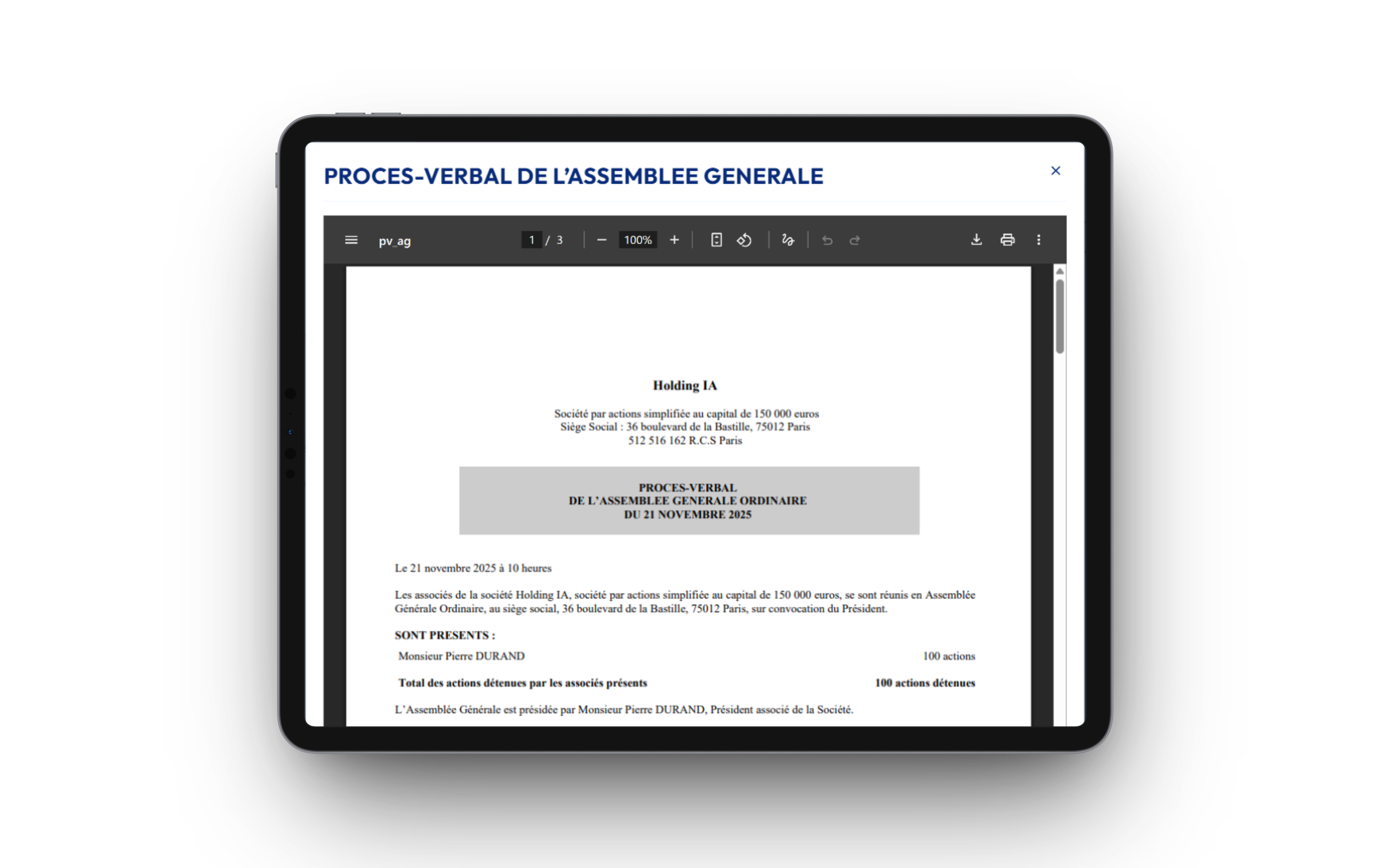 Document généré - Procès-verbal d'assemblée générale